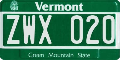 VT license plate ZWX020