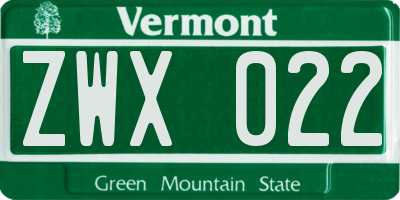 VT license plate ZWX022