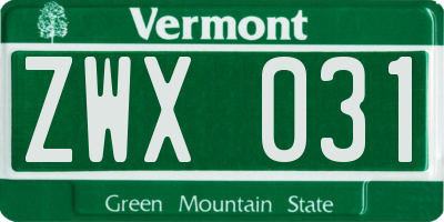 VT license plate ZWX031