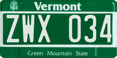 VT license plate ZWX034