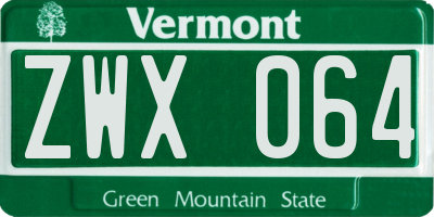 VT license plate ZWX064
