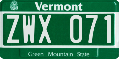 VT license plate ZWX071