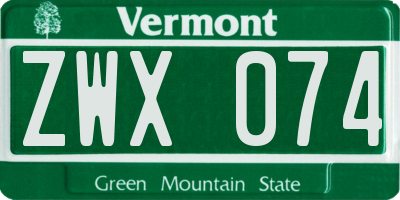 VT license plate ZWX074