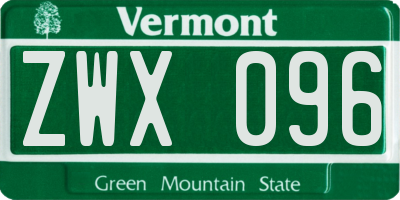 VT license plate ZWX096