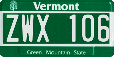VT license plate ZWX106
