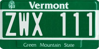 VT license plate ZWX111
