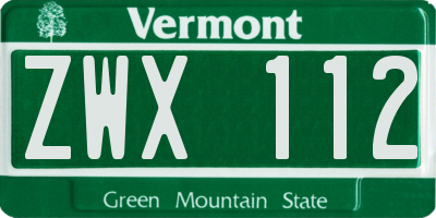 VT license plate ZWX112