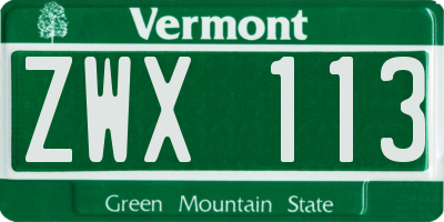 VT license plate ZWX113