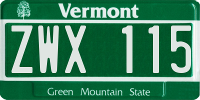 VT license plate ZWX115