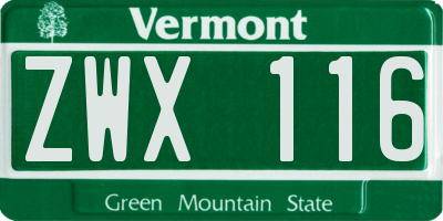 VT license plate ZWX116