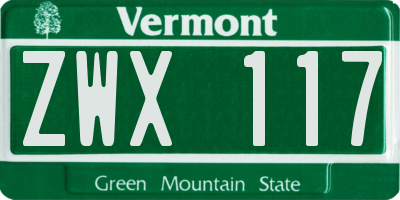 VT license plate ZWX117