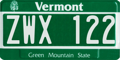 VT license plate ZWX122