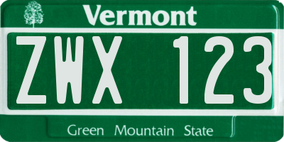 VT license plate ZWX123