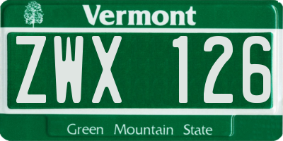 VT license plate ZWX126
