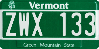 VT license plate ZWX133