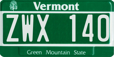 VT license plate ZWX140