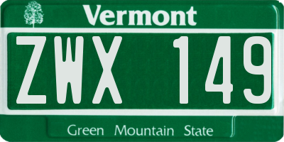 VT license plate ZWX149