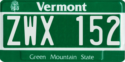 VT license plate ZWX152