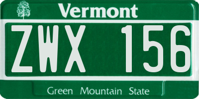 VT license plate ZWX156