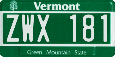 VT license plate ZWX181