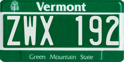 VT license plate ZWX192