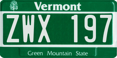 VT license plate ZWX197