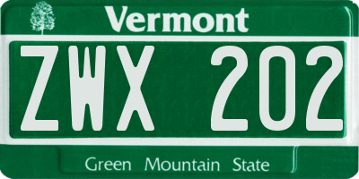 VT license plate ZWX202