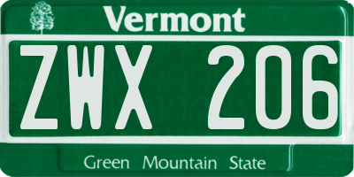 VT license plate ZWX206