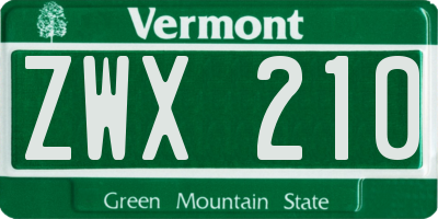 VT license plate ZWX210