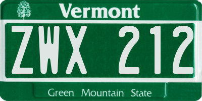 VT license plate ZWX212