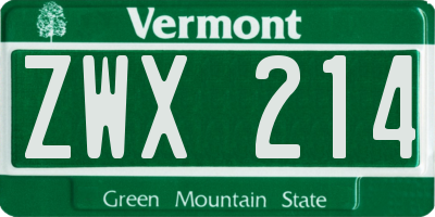 VT license plate ZWX214