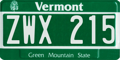 VT license plate ZWX215