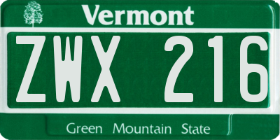 VT license plate ZWX216