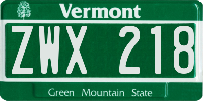 VT license plate ZWX218