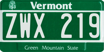 VT license plate ZWX219