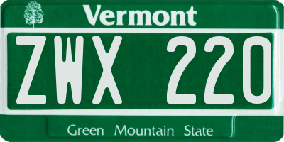 VT license plate ZWX220