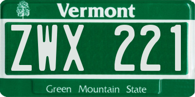 VT license plate ZWX221