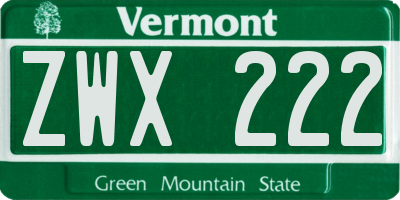 VT license plate ZWX222