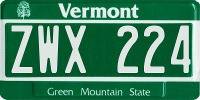 VT license plate ZWX224