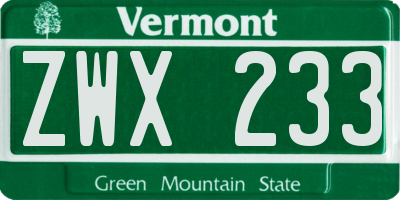 VT license plate ZWX233