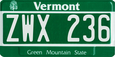 VT license plate ZWX236