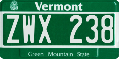 VT license plate ZWX238