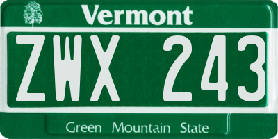 VT license plate ZWX243