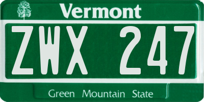 VT license plate ZWX247
