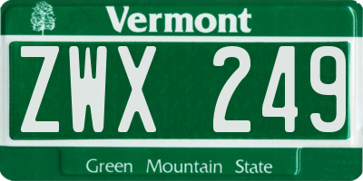 VT license plate ZWX249