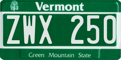 VT license plate ZWX250
