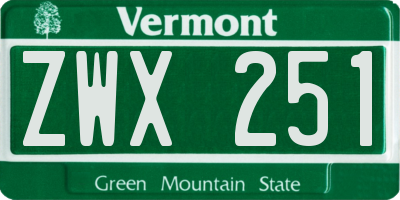 VT license plate ZWX251