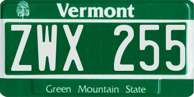 VT license plate ZWX255