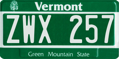 VT license plate ZWX257