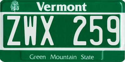 VT license plate ZWX259